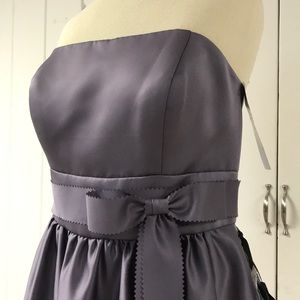 Wisteria purple satin bridesmaid dress with bow